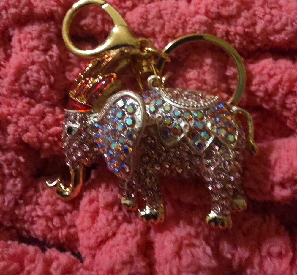 Rhinestone Elephant Keychain - Pink Gold Sparkle